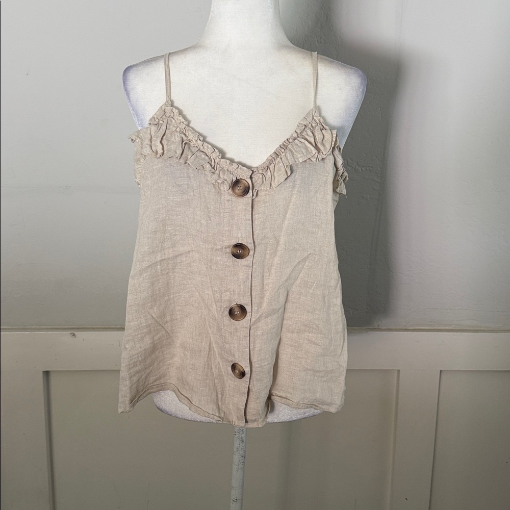Vince Camaro Ruffled Button-Down Tank Top